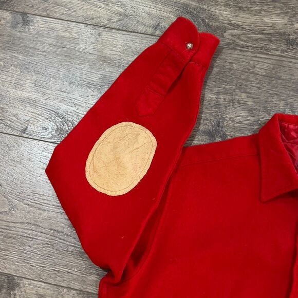 Vintage 60s/70s Pendleton Virgin Wool Red Flannel Shirt Leather Elbow Patches XL - Picture 2 of 8